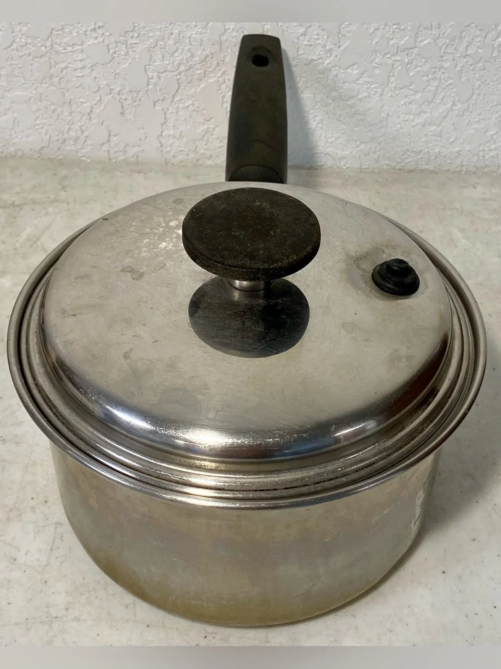 Vintage EKCO Saucepan w/ Lid Copper Botton Stainless Steel 2 Quart Made In USA